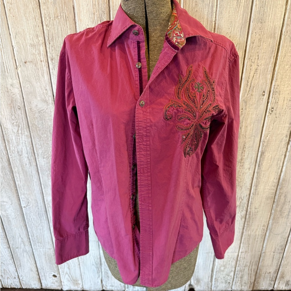 Men's Fuchsia Embroidered Casual Shirt